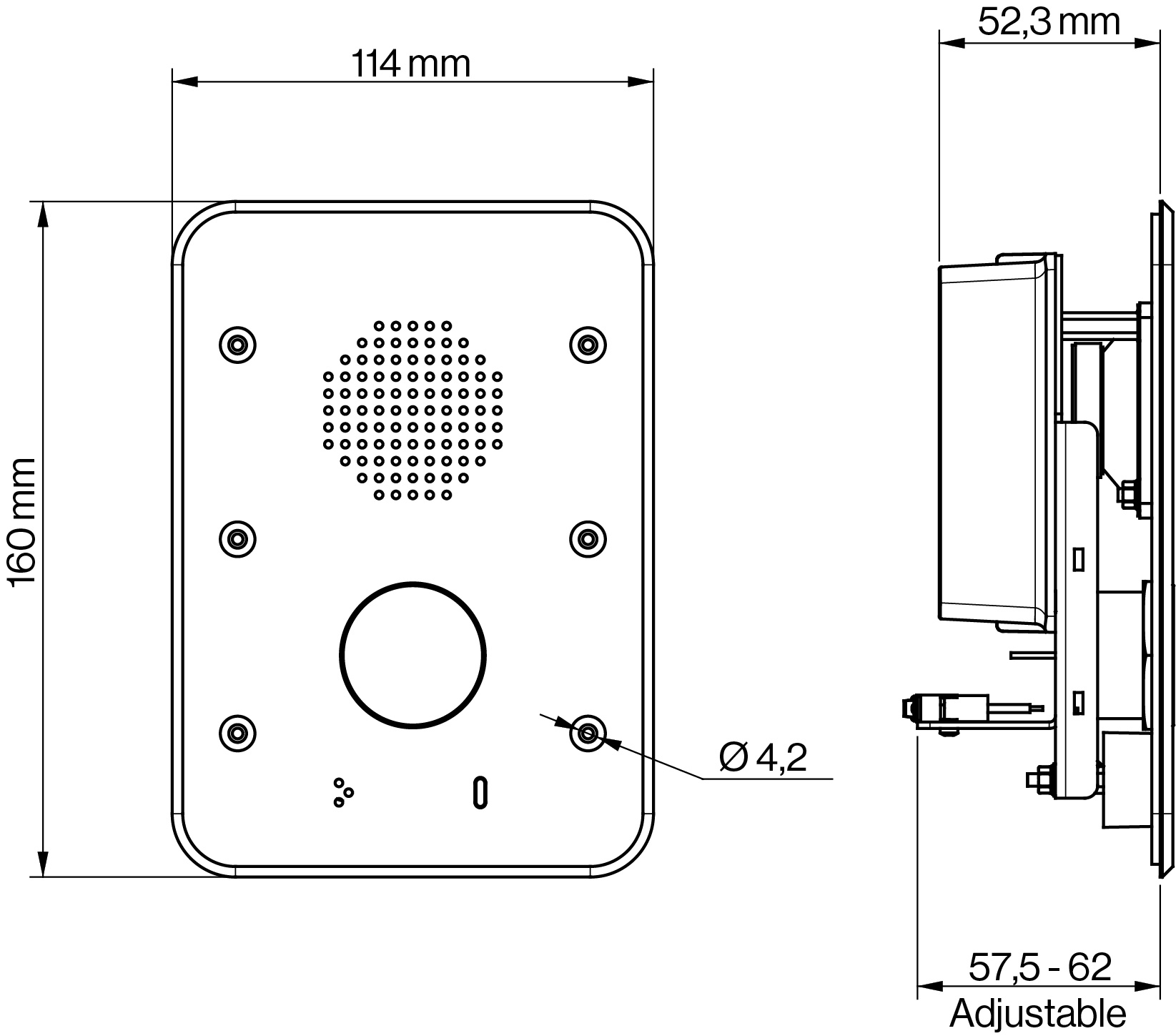 Vandal resistant Intercom station VR3G-1P Dimensions